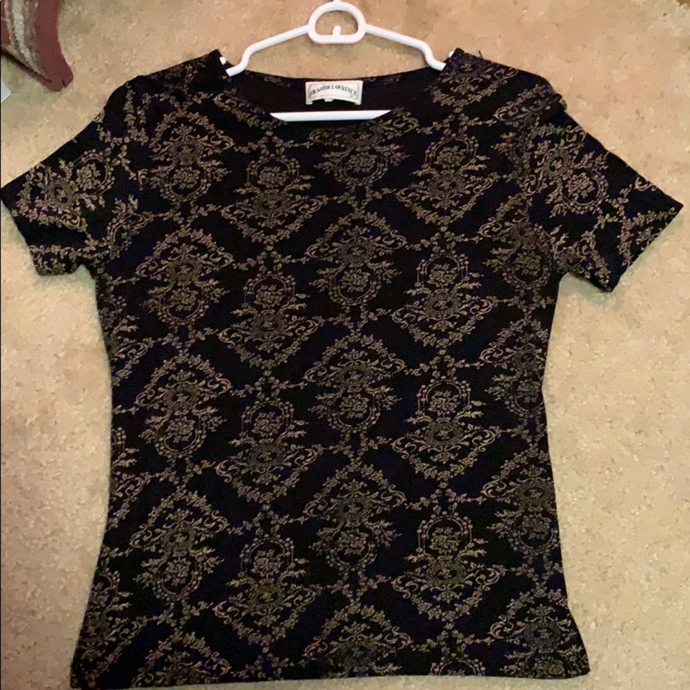 Black Frazier Lawrence Blouse with gold embroidery